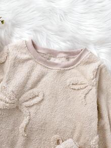 Genkimix Kids Girls' Apricot Butterfly Jacquard Velvet Long Pants And Long Sleeve Casual 2 Pieces Loungewear Set  Girls Lounge Set Soft Pajamas Set Girls Winter Sets Plush Pajama Set Fuzzy Pajama Set 8Y-12Y Fall