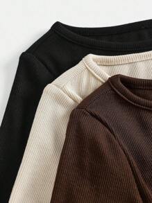 Girlism Tween Girl Multicolor Fall Rib-Knit T-Shirts With Flare Sleeves And Boat Neckline, Long Sleeve Crop Top, 3 Packs Top Winter