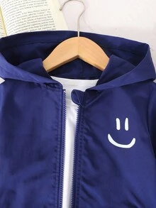 Young Boy Casual Cartoon Pattern Zip-Up Hoodie And Pants Set - Navy Blue - View 7