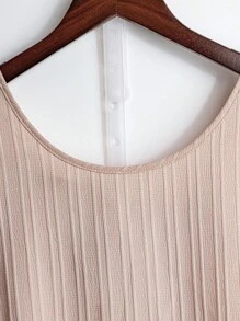 GlowEve CURVE Vertical Striped Textured Fabric Sleeveless Patchwork Plus Size Dress - Apricot - View 4