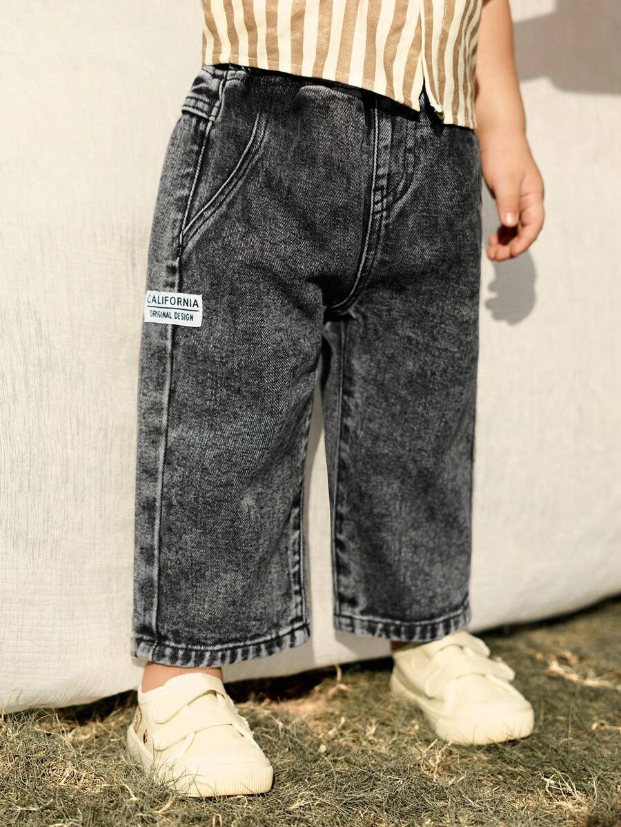 Cozy Pixies 男婴装饰编织松紧腰侧袋休闲牛仔裤 - 黑色 - 查看 1