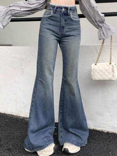 DAZY Women's Flare Jeans With Lace Splice