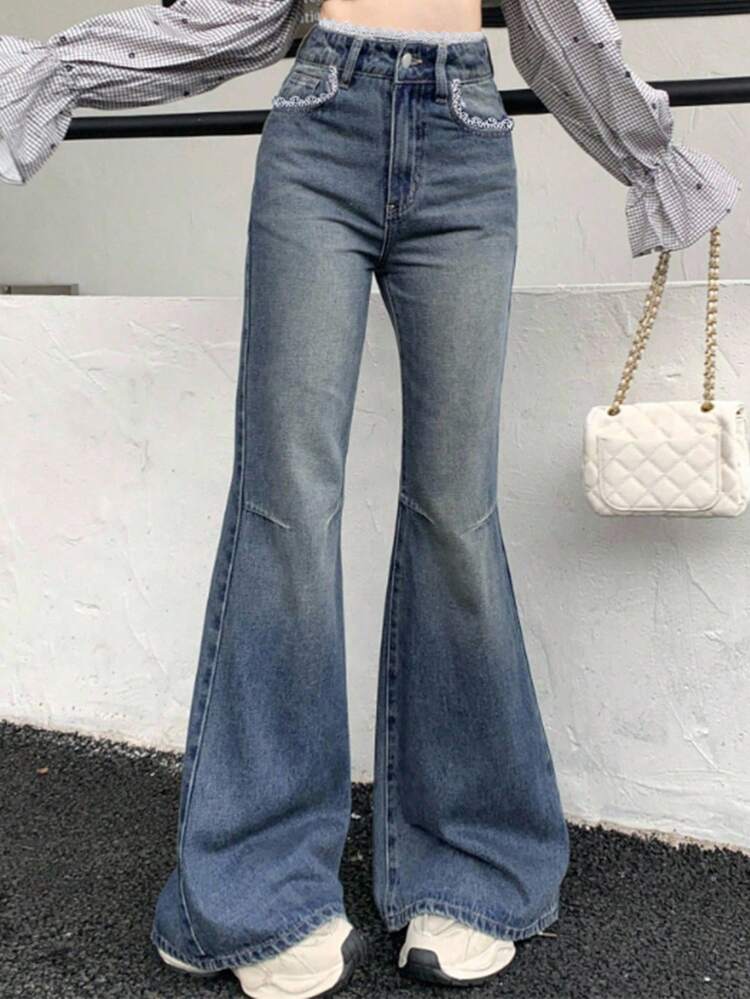 Women's Flare Jeans With Lace Splice
