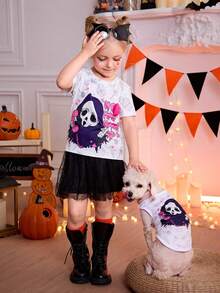 PETSIN Áo ba lỗ Halloween màu trắng hình đầu lâu thần chết dễ thương, nhẹ, thoáng khí, thoải mái cho mèo cưng và chó cưng, áo ba lỗ mặc được 1 chiếc, mới - Nhiều màu - Xem 5