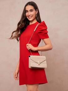 Amorya 素色泡泡袖直筒連衣裙