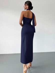 Firerie Váy dài tay loe bất đối xứng màu nâu Mocha dành cho nữ, Váy dài thời trang, Trang phục xuân/hè, Thích hợp để đi làm, Thanh lịch, Gợi cảm, Kỳ nghỉ, Bãi biển, Bohemian, Hawaii, Lễ hội âm nhạc, Tiệc tùng, Trang phục công sở Váy trang trọng cho khách dự tiệc cưới, Váy dự tiệc - Màu xanh hải quân - Xem 2