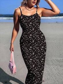 Veykashi 大码花卉印花休闲连衣裙，适合度假