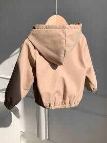 SHEIN 男女通用婴儿休闲连帽羊毛外套，卡其色，适合男婴和女婴，秋冬季