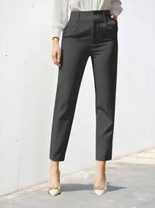 EURMUSE Women's Solid Color Simple Daily Suit Pants  - Dark Grey - View 5
