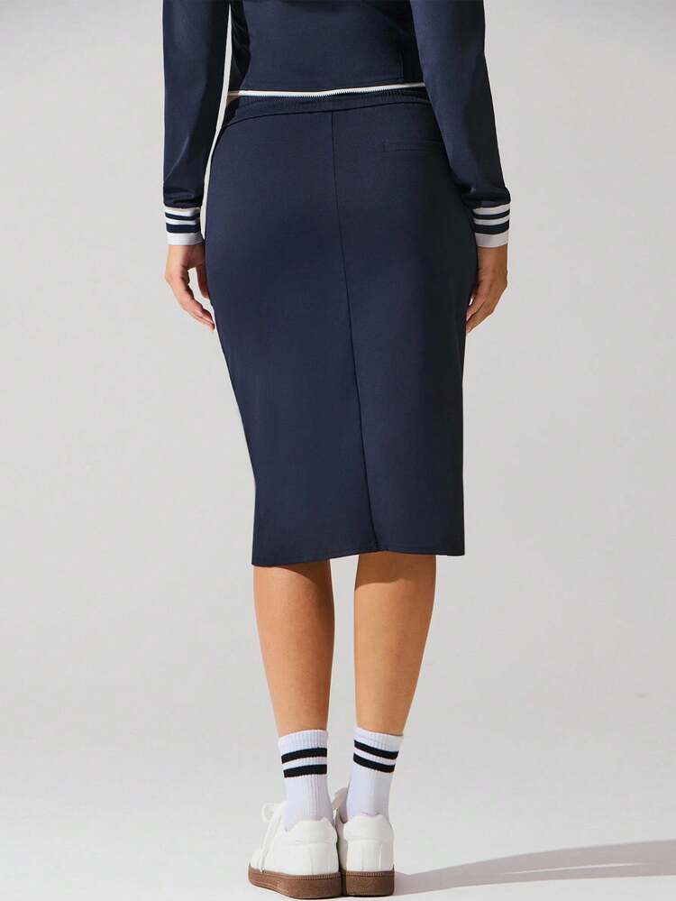 Fluxe 女士休闲可拆卸蝴蝶结和字母刺绣 A 字裙 - 藏蓝色 - 查看 5