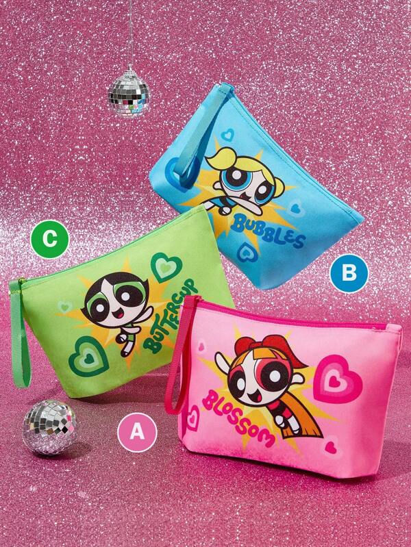 THE POWERPUFF GIRLS X SHEIN 1pc Polyester Blossom, Bubbles, Buttercup Pattern Lightweight Cosmetic Bag, Suitable For Storing Cosmetics, Stationery, Daily Necessities, Digital Products, Great For Commuting, School, Travel, Suitable For Men, Women, Students,Bubbles, Blossom, Buttercup, Friendship, Love,Y2K