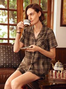 SHEIN EverLounge Women's Casual Plaid Comfortable Pajama Set
