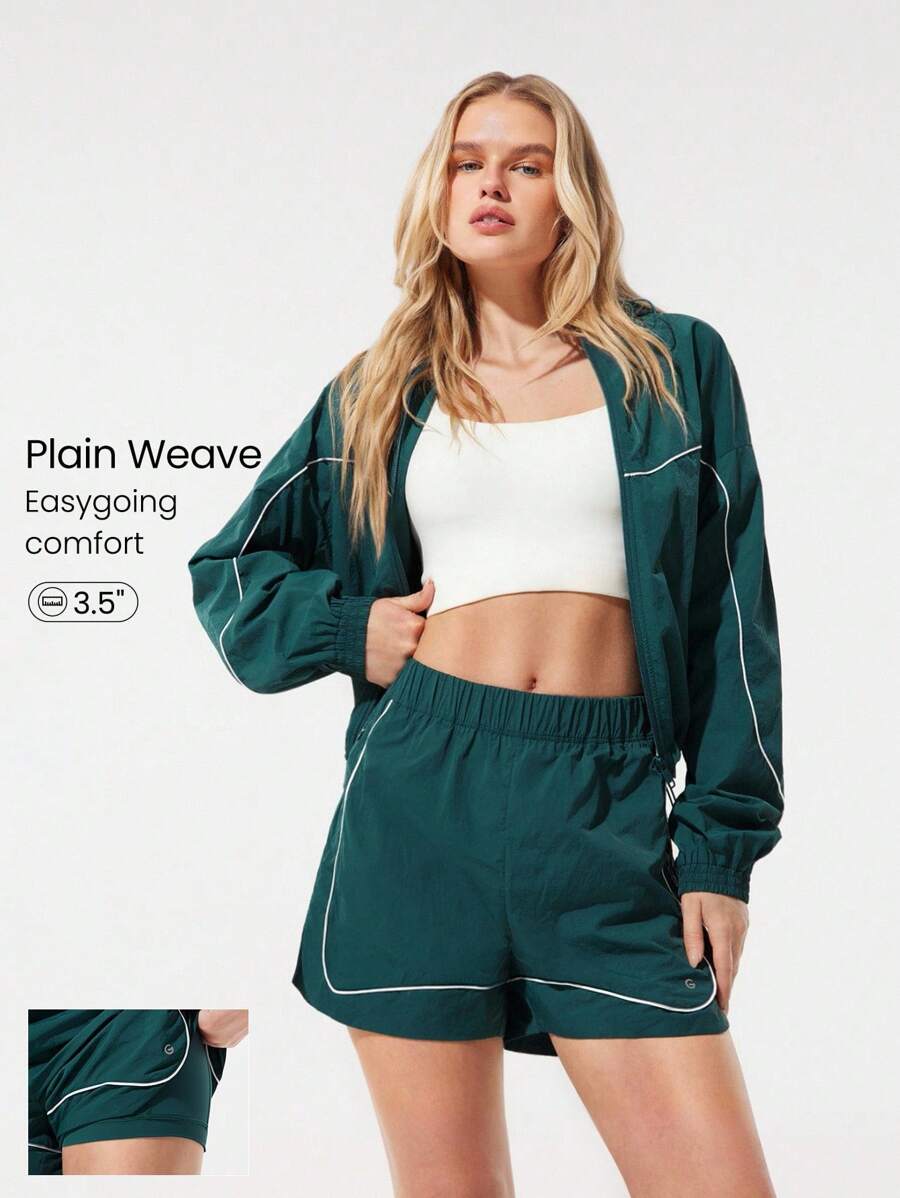 GLOWMODE Quần lót siêu nhẹ tích hợp đường may tương phản túi khóa kéo áo gió quần đùi chạy bộ tập luyện thể dục hàng ngày mặc thường ngày - màu xanh lá - Xem 1