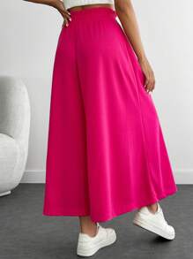 EURMUSE Casual Versatile Solid Color High Waist Wide Leg Pants - Pink - View 2