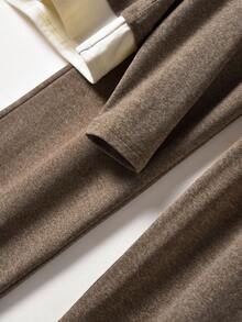 Rusticease 2 件套女士休闲拼布撞色上衣和裤子套装棕色两件套女士两件套女士舒适两件套女士两件套休闲套装两件套睡衣套装秋季 - 棕色 - 查看 5