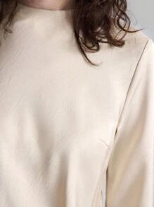 Ontre Váy công sở đa năng, thiết thực mới 2025 dành cho nữ, cổ tròn tay dài bằng vải satin, váy suông màu trơn thanh lịch, trang phục công sở thường ngày, phong cách cổ điển nhẹ nhàng, thời trang sân bay đi làm chất lượng cao - trắng - Xem 8