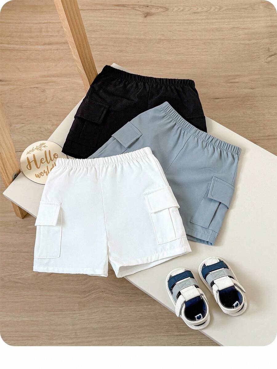 3er Set Baby Jungen Unisex Lässig Sport Shorts mit elastischem Bund, loose bequeme Strickshorts geeignet für Alltag, Reisen, Sport, Frühling/Sommer - Verschiedenfarbig - Übersicht 1