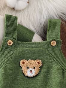 SHEIN 男婴时尚可爱百搭毛衣套装，秋冬套头毛衣，开衫针织毛衣和裤子套装 - 綠色 - 查看 4