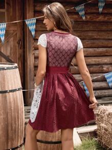 Serisse 女式复古刺绣网眼撞色无袖连衣裙 女式复古 V 领系带束腰连衣裙 女式撞色蕾丝短袖方领腰带全身印花甜美荷叶边下摆连衣裙 慕尼黑啤酒节连衣裙 慕尼黑啤酒节节日连衣裙 慕尼黑啤酒节节日连衣裙 慕尼黑啤酒节节日 - 酒紅色 - 查看 2