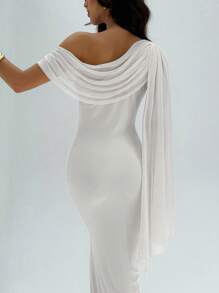 Aloruh 女士优雅纯色不对称领连衣裙