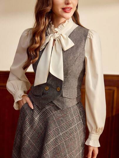 Vintamour 复古优雅女士西装外套背心双排扣休闲通勤度假无袖上衣女士秋季服装女士秋季服装女士冬季服装商务休闲女装女士办公室服装女士工作服装女士西装女士秋季服装女士工作服女士秋季服装女士圣诞秋季上衣女士教堂服装女士早午餐服装女士节日服装女士西部服装