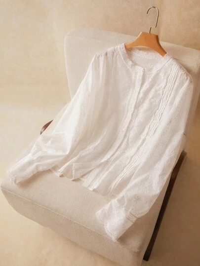 Elaquor 大码女式梭织花卉蕾丝拼布衬衫