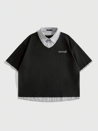 Prep Herren Sommer Lässig Gestreiftes Patchwork T-Shirt