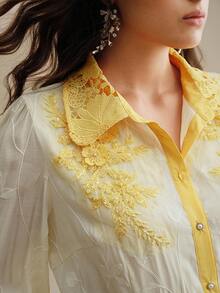 Anewsta Long Sleeve Floral Patchwork Stand Collar Dress