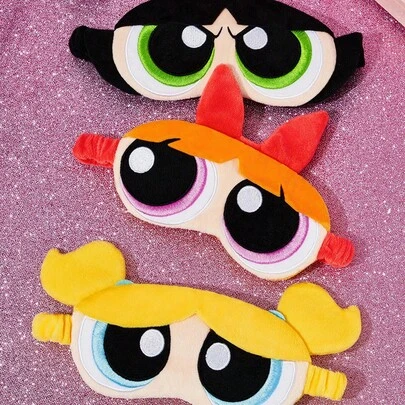 THE POWERPUFF GIRLS X SHEIN 1pc 3D Cartoon Sleep Mask, Cute Blossom/Buttercup/Bubbles Pattern, Delicate Embroidery, Effectively Blocks Light, Soft Fabric,Y2K