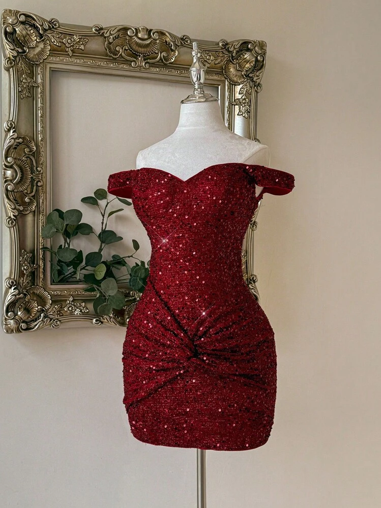 red sparkly tight dress Red Sparkly Short Prom Homecoming Dresses with Side Train Luxury Diamond  Crystal Birthday Party Gown fg5499