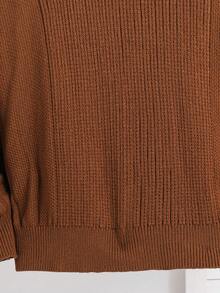 SHEIN 青少年男童休闲纯色圆领纹理针织毛衣上衣，简约百搭，适合通勤、上学、日常休闲、度假、户外、大学派对、秋冬 - 棕色 - 查看 5
