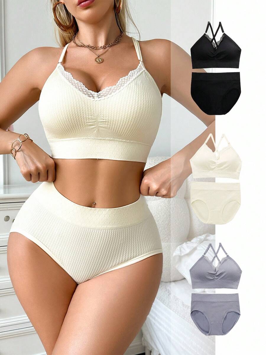 SHEIN 6pcs Women Lace Patchwork Lingerie Set - Multicolor - View 1