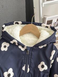 Elladie kids 女童冬季新款拉链连帽羽绒服，时尚加厚印花腰袋可爱甜美羽绒服，儿童冬季外套，女童冬季外套，儿童印花外套，女童印花外套，儿童保暖内衬外套 - 黑與白 - 查看 8