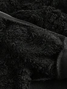 SHEIN MOD 女式连帽长袖心形图案蓬松装饰夹克，秋冬，早午餐女士，秋季婚礼宾客连帽衫，返校节，90 年代，女士深秋休闲撞色蓬松，拉链常规袖连帽常规剪裁纯色女式夹克，休闲日常穿着 - 黑色 - 查看 5