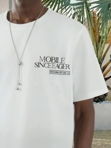 Manfinity RSRT Camiseta casual de verano para hombre con estampado de paisaje y eslogan - Blanco - Ver 4