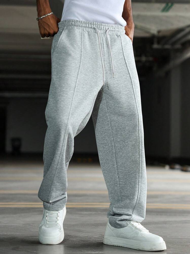 Manfinity Hypemode Casual Young Street Spliced Men's Drawstring Sweatpants , Grey Joggers , Baggy Sweatpants - Grey - View 5