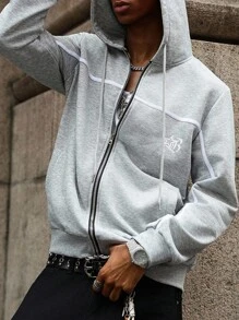 Manfinity EMRG Gothic Letter Print Sweatshirt For Young Men , Fall - Grey - View 1