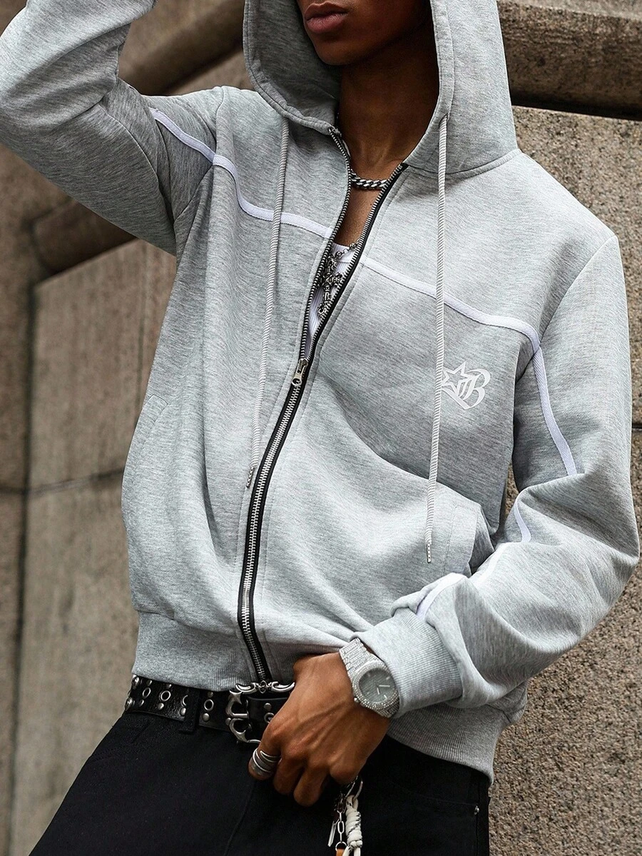 Manfinity EMRG Gothic Letter Print Sweatshirt For Young Men , Fall - Grey - View 1