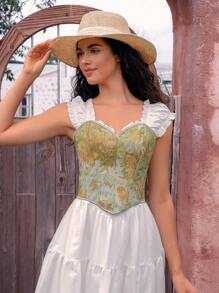 1pc Women's Yellow-Green Short Crop Top - Multicolor - View 1