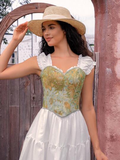 1pc Women's Yellow-Green Short Crop Top