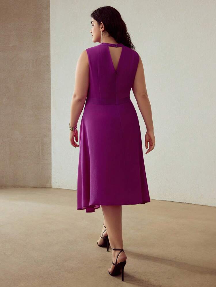 PLUS CHIFFON 3D FLORAL LIGHTWEIGHT SLEEVELESS DRESS
