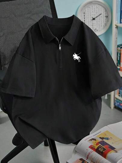 Manfinity Dauomo 撞色印花拉链休闲男士短袖 Polo 衫