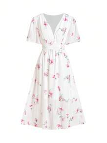 Ellevyn Vestido maxi elegante de mujer de gasa floral con estampado, blanco, para el verano