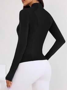 Easithlete 纯色前拉链修身透气运动夹克 - 黑色 - 查看 2