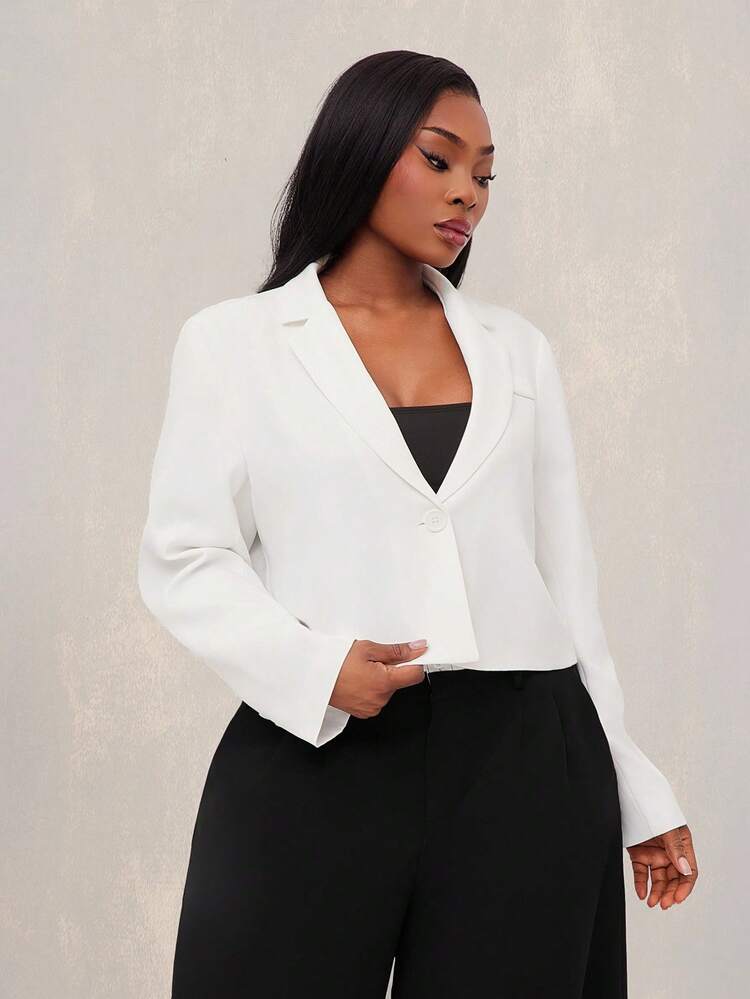 SHEIN SXY Áo blazer dài tay dáng ngắn màu trắng tối giản, gợi cảm dành cho nữ cỡ lớn, phù hợp mặc hàng ngày, lễ hội, hẹn hò, sinh nhật, tiệc độc thân, đám cưới, thanh lịch, thường ngày, đi mua sắm, thời trang đường phố, đi chơi, quyến rũ, dễ phối đồ và tạo dáng thon gọn, tôn dáng, phù hợp cho lễ tốt nghiệp, tựu trường, giáo viên vào mùa thu/đông. - trắng - Xem 5
