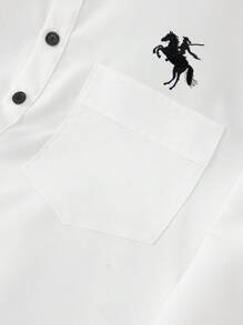 Manfinity Dauomo Knight Pattern Embroidered Men's Long Sleeve Shirt - White - View 4