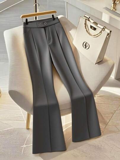 Selianne 女士优雅修身腰部设计喇叭裤，纯色休闲裤