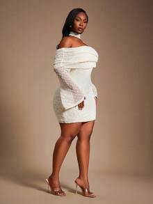 Radiana 大码女装春夏优雅纹理针织面料露肩喇叭袖修身迷你连衣裙，适合舞会、浪漫约会、情人节、宴会、盛宴、晚宴、舞会、都市风、性感职场、邮轮度假、复古风、节日、音乐会、嘉年华、郊游、层次丰富的场合、假日、约会之夜、聚会、生日、单身派对、鸡尾酒会、正式活动、优雅、时尚、夜店、可爱、休闲、外出等各种场合，凸显身材，修饰身形，打造迷人曲线/秋冬 - 杏色 - 查看 7