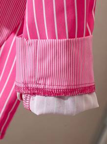 SHEIN Explorewe 2件套年轻女孩休闲条纹印花长袖开衫衬衫+玫红色披肩，秋冬 - 玫紅色 - 查看 3