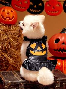 PETSIN 1pc Pet Cat & Dog Black Heart Expression Printed Satin Ruffle Hem Sleeveless Dress For Halloween - Multicolor - View 5